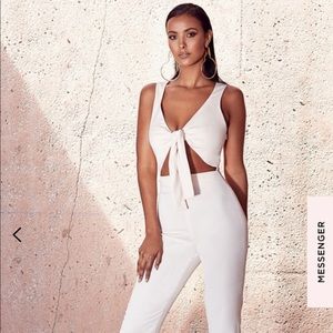 Cream Crepe Knot Front Tie Jumpsuit